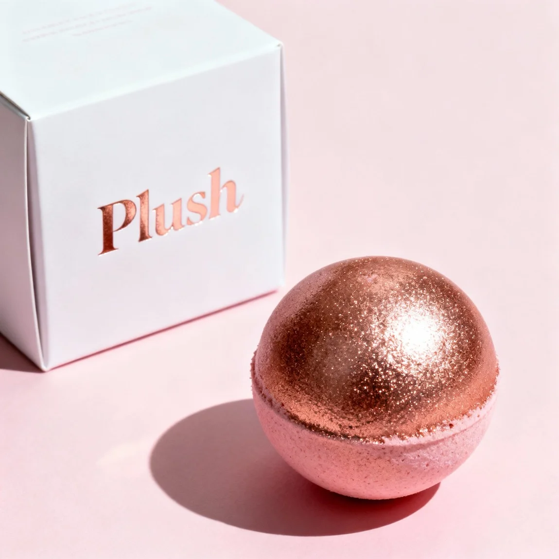 This is a classic, clean studio shot that clearly and professionally displays both the single bath bomb and its corresponding retail packaging. - ai etsy product photos