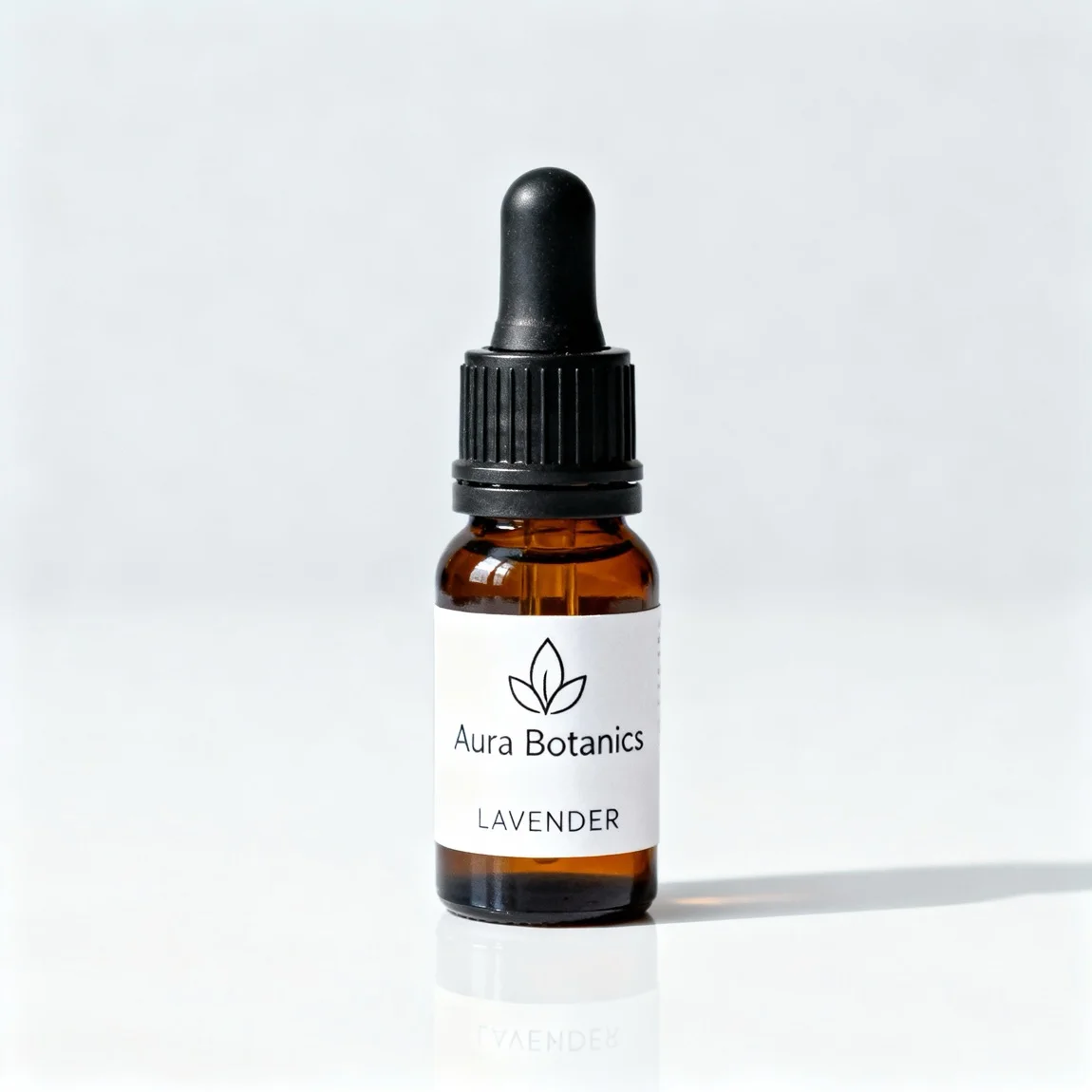 This is a clean, crisp studio product shot focusing solely on the essential oil bottle against a neutral background. - ai product photography