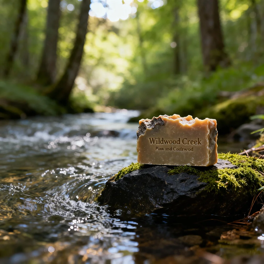 This is a clean, studio-lit product-on-white shot focusing entirely on the soap's texture and branding. - ai product photography