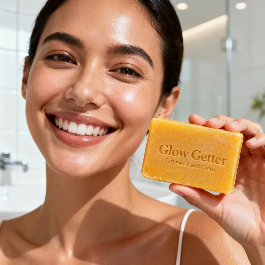 This is a clean, studio-lit product-on-white shot focusing entirely on the soap's texture and branding. - ai product photography