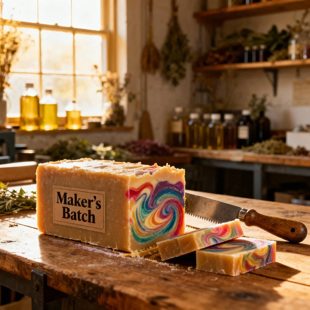 This is a clean, studio-lit product-on-white shot focusing entirely on the soap's texture and branding. - ai product photography