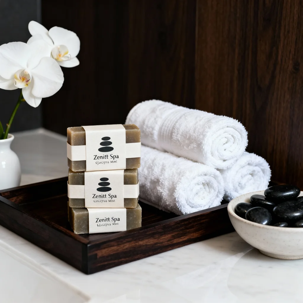 This is a clean, studio-lit product-on-white shot focusing entirely on the soap's texture and branding. - ai product photography