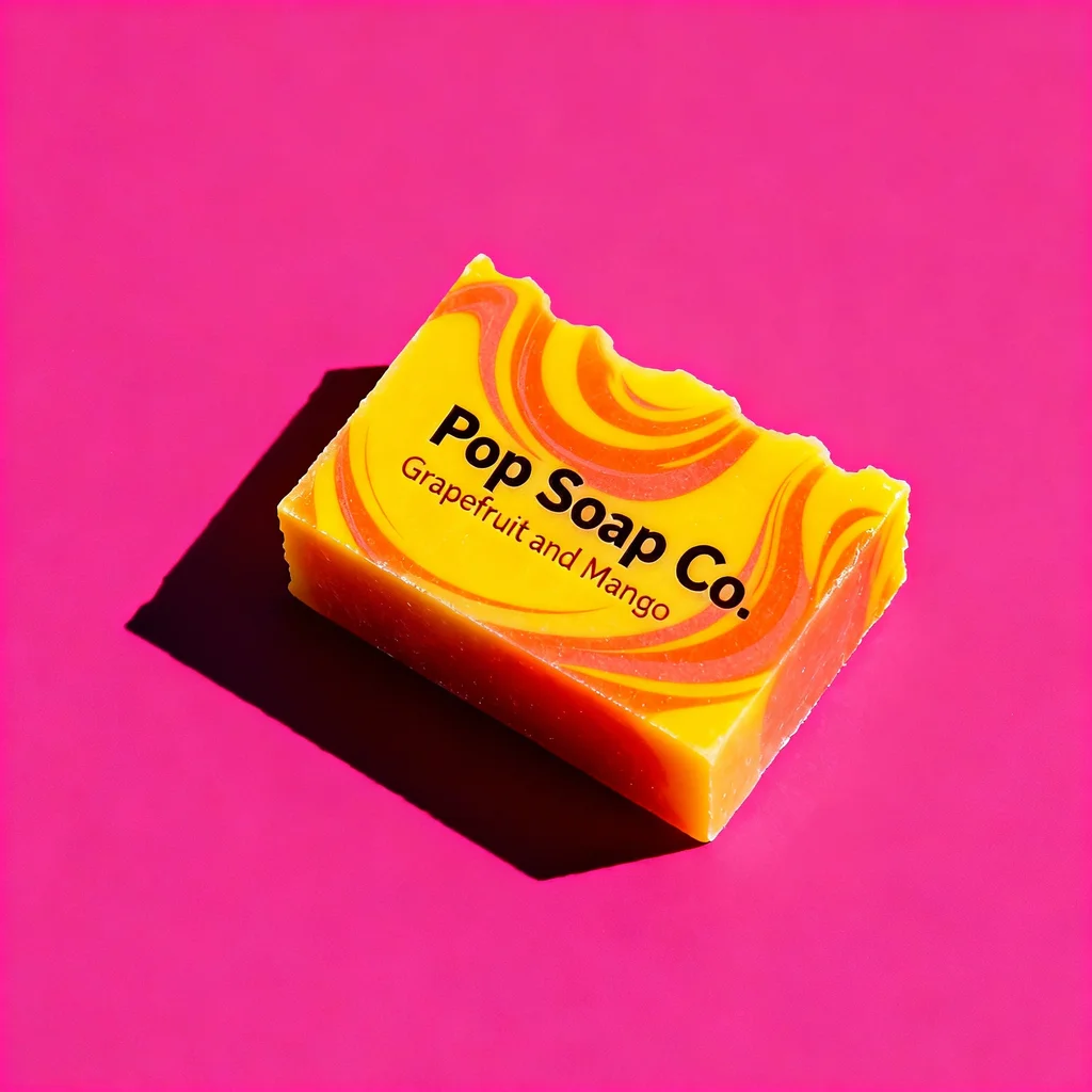 This is a clean, studio-lit product-on-white shot focusing entirely on the soap's texture and branding. - ai product photography