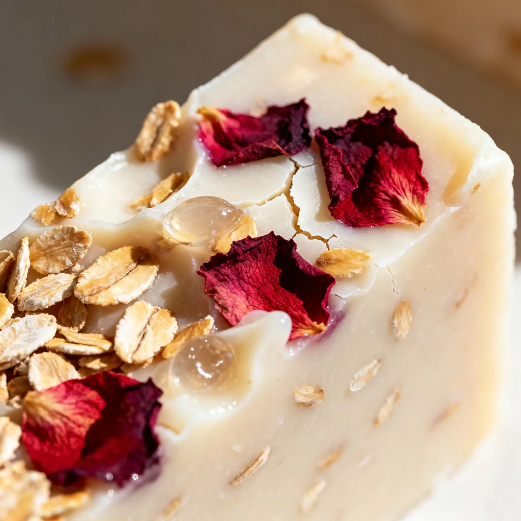 This is a clean, studio-lit product-on-white shot focusing entirely on the soap's texture and branding. - ai product photography