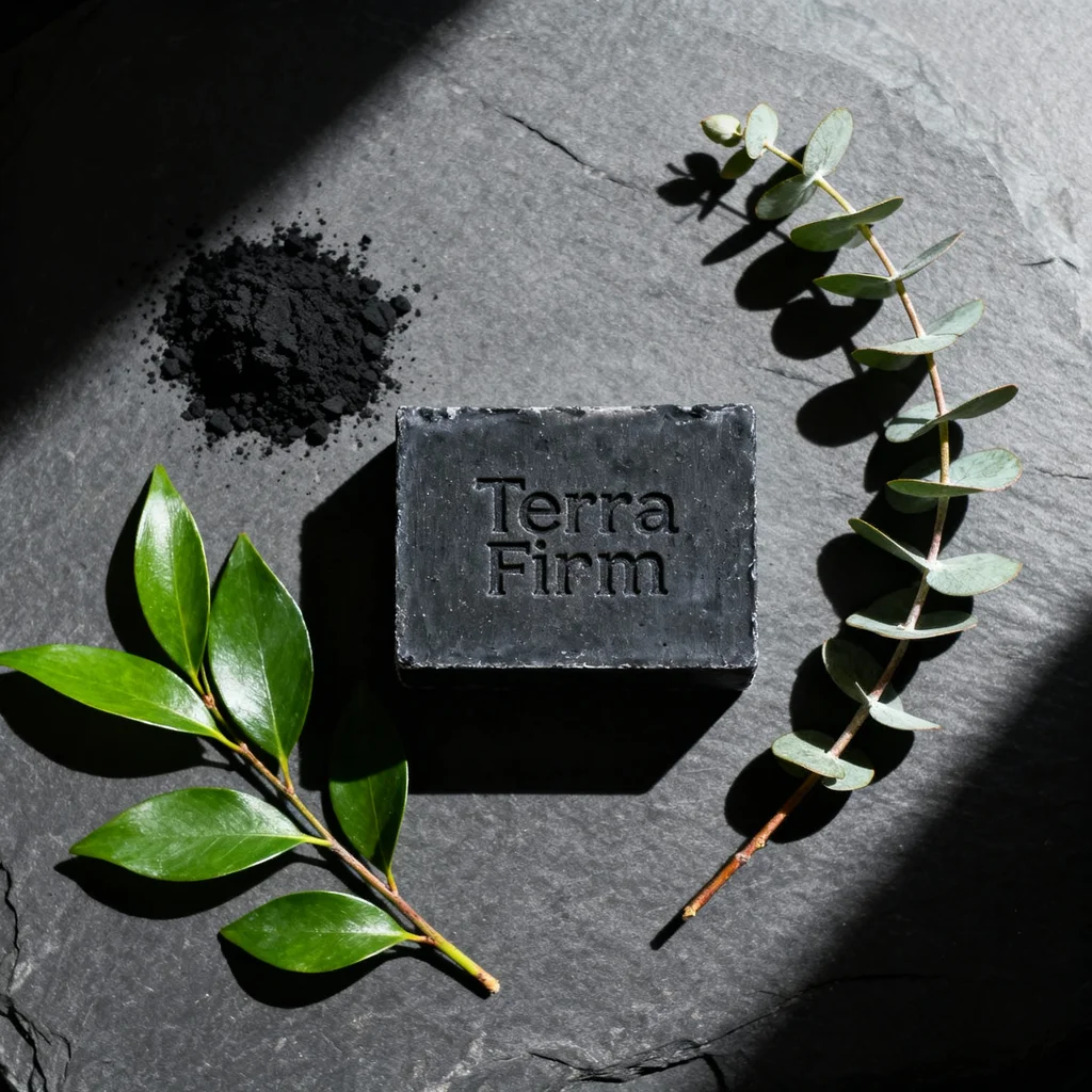 This is a clean, studio-lit product-on-white shot focusing entirely on the soap's texture and branding. - ai product photography