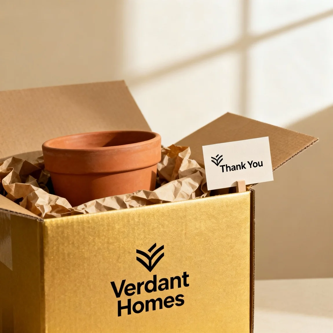 This image captures the unboxing experience, showing the planter in its branded, protective packaging. - ai lifestyle product photo